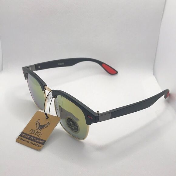 American Classic Retro Black Frame Multi Mirrored Lens Sunglasses - Picture 1 of 3